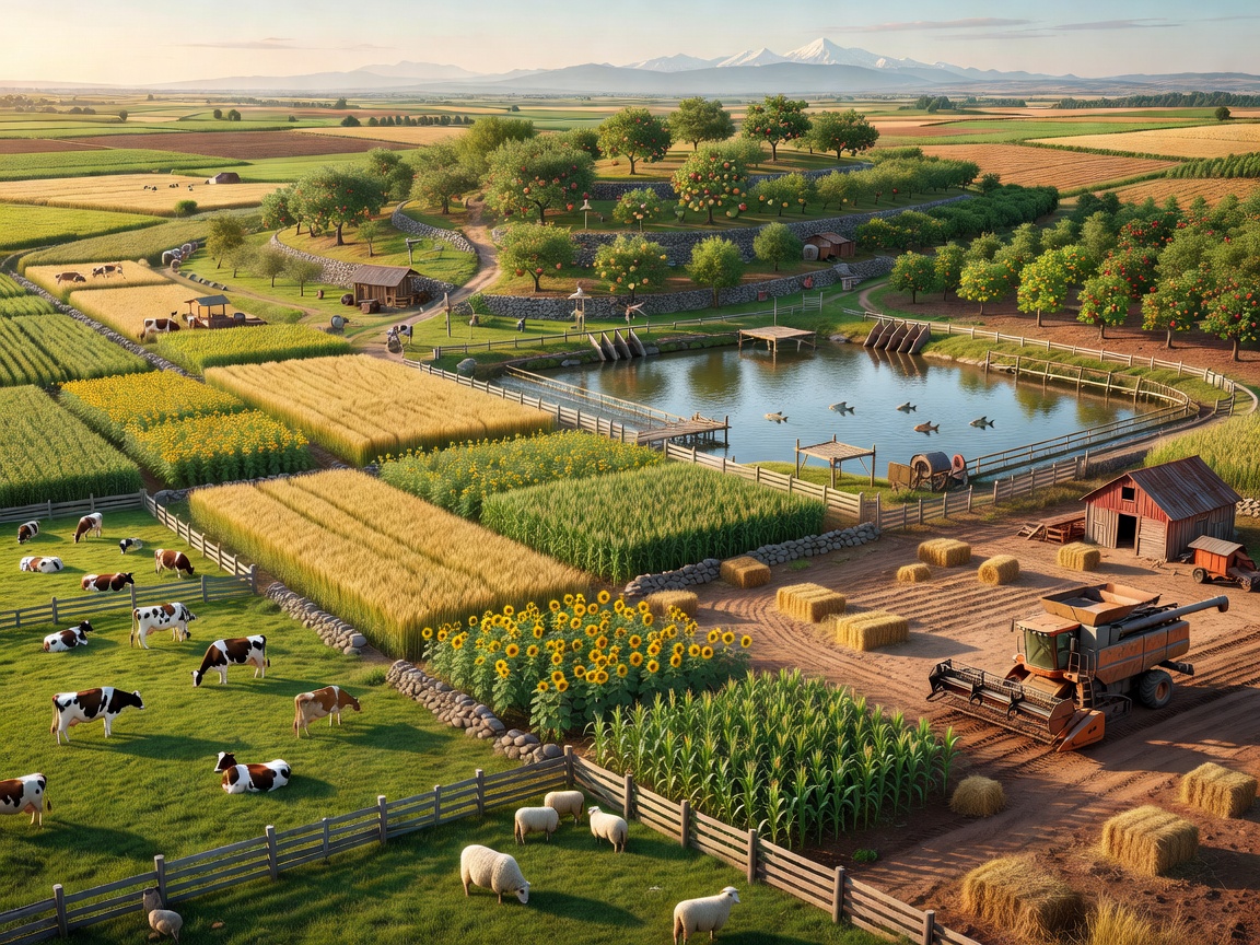 Sleek green farming fields during a warm sunset representing game-farm-slot beauty